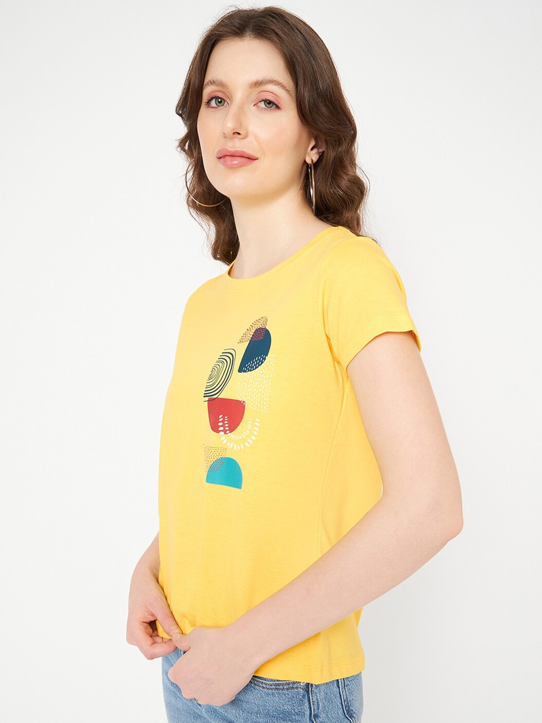 

Mast & Harbour Yellow & Red Printed Pure Cotton T-shirt