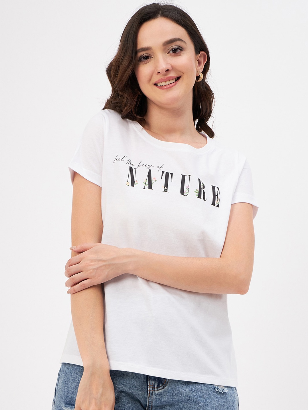 

Mast & Harbour White & Black Typography Printed Pure Cotton T-shirt