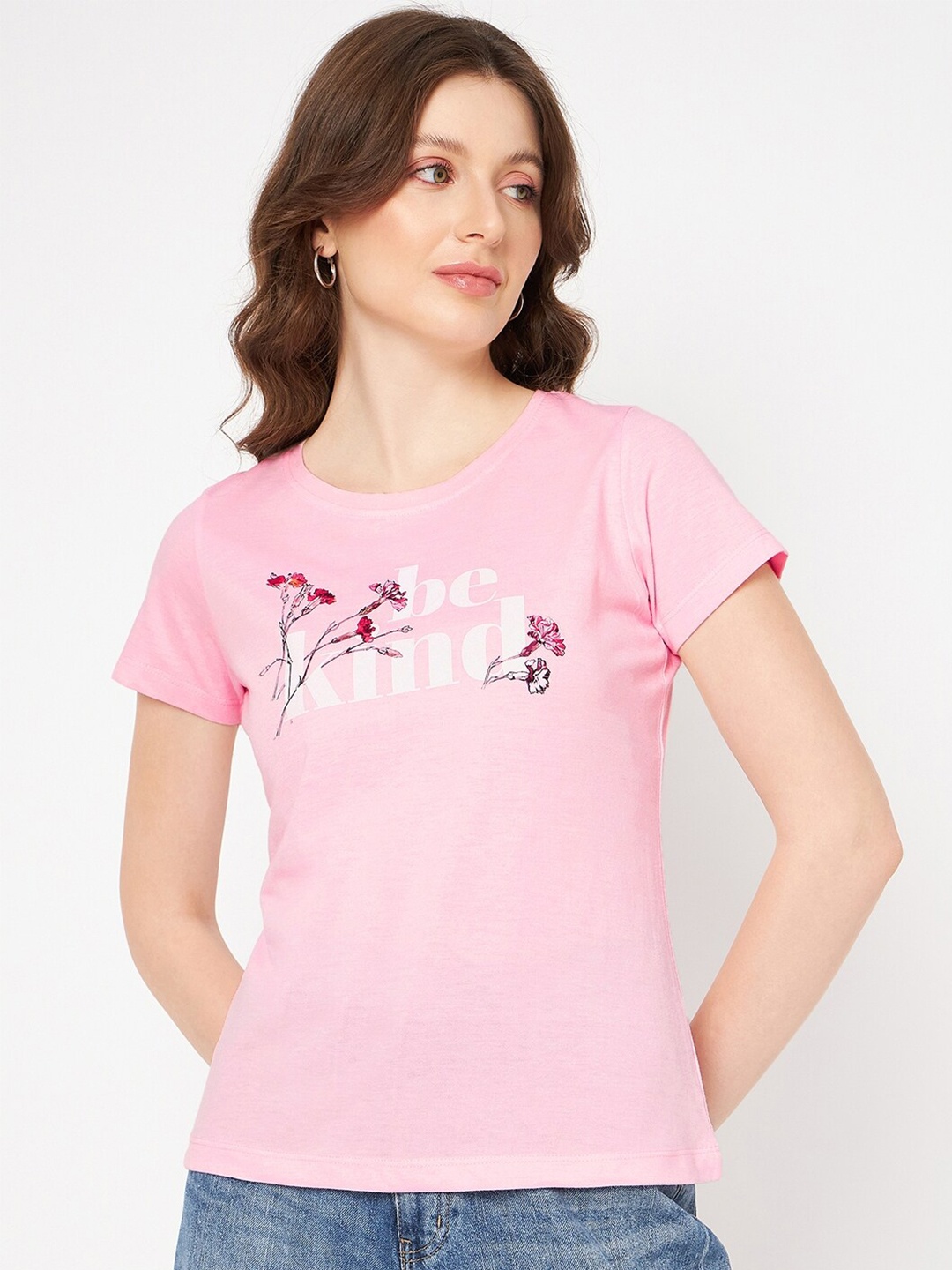 

Mast & Harbour Pink & White Typography Printed Pure Cotton T-shirt