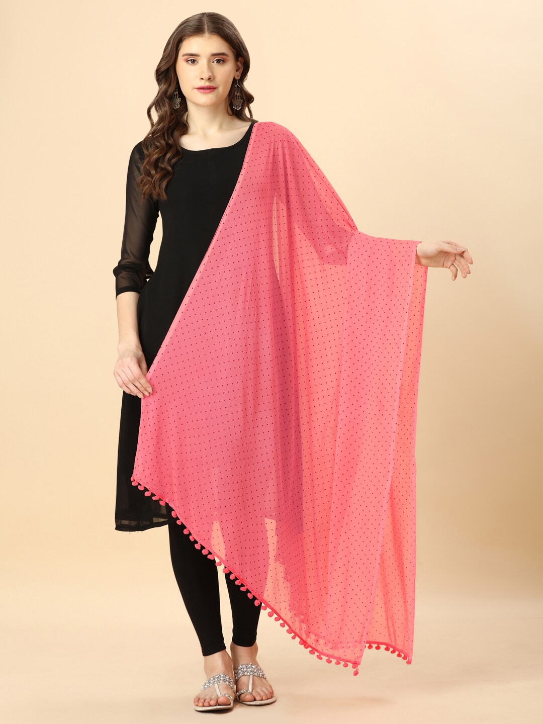 

Mitera Peach-Coloured Polka Dots Printed Chiffon Dupatta