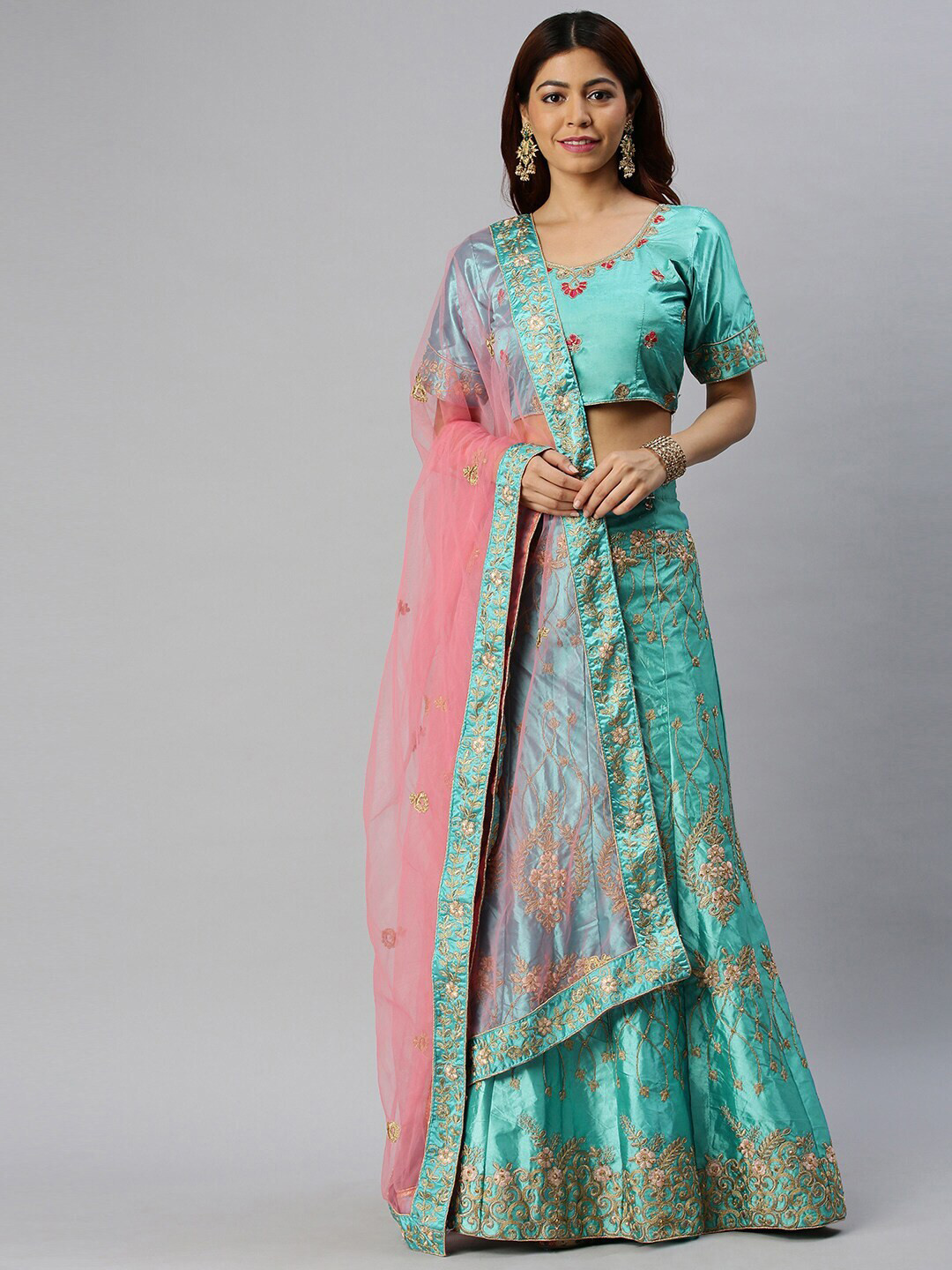 

Sangria Embroidered Semi-Stitched Lehenga Choli, Blue