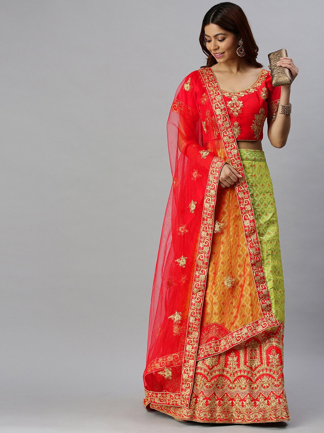 

Sangria Ethnic Motifs Embroidered Semi-Stitched Lehenga Choli With Dupatta, Red
