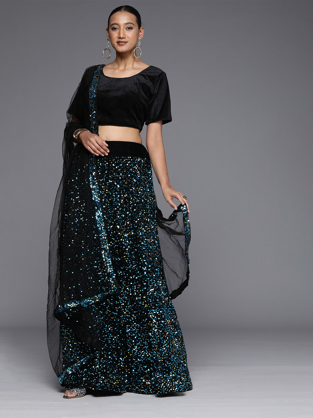 

Sangria Embellished Semi-Stitched Lehenga Choli With Dupatta, Blue