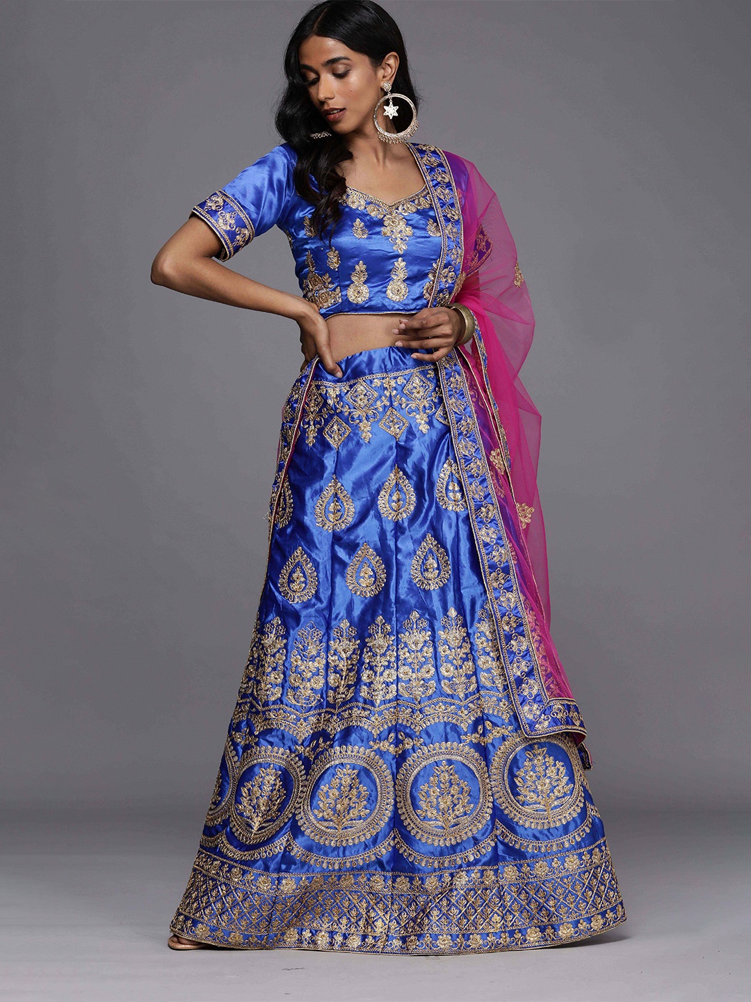 

Sangria Blue Embroidered Semi-Stitched Lehenga Choli