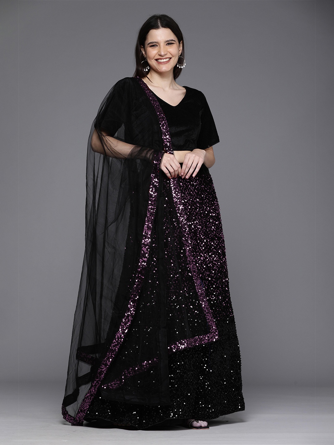 

Sangria Sequinned Embellished Velvet Lehenga Choli, Purple