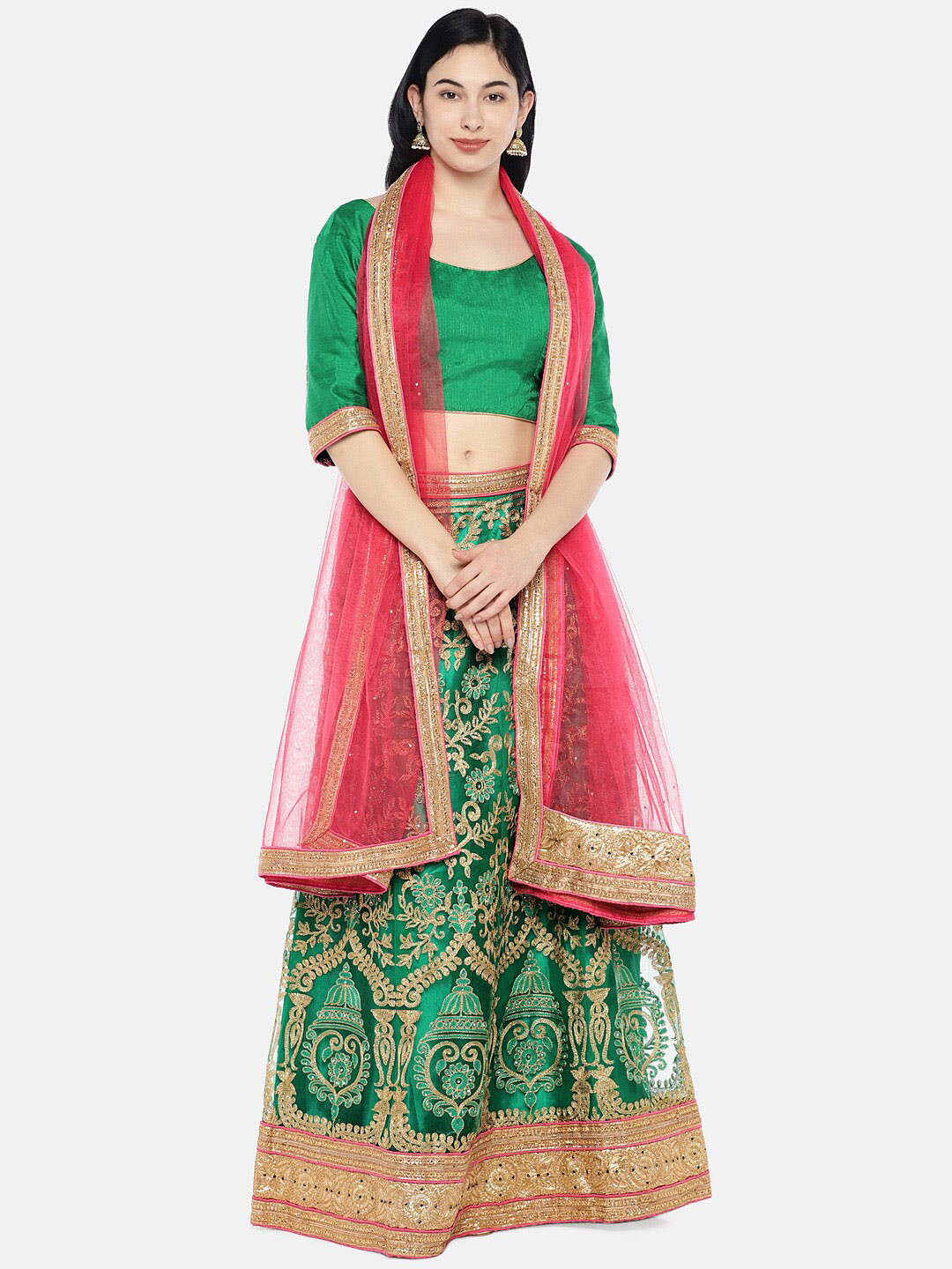 

Sangria Green Embroidered Semi-Stitched Lehenga Choli