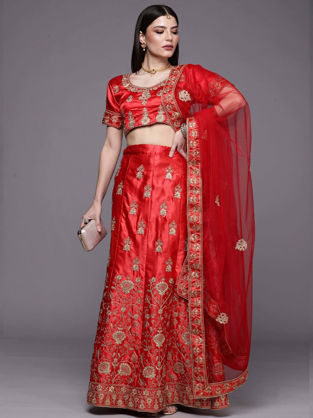 

Sangria Red Embroidered Semi-Stitched Lehenga Choli