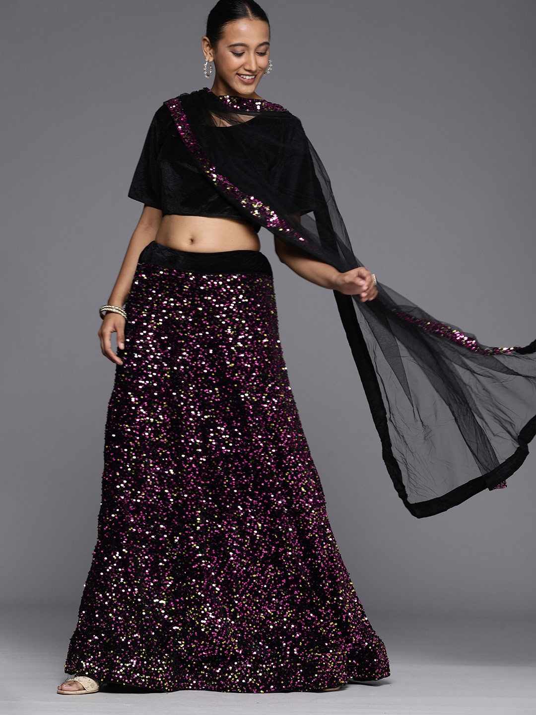 

Sangria Black & Pink Embellished Lehenga Choli
