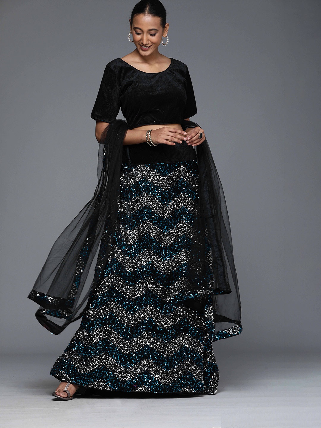 

Sangria Sequence Semi-Stitched Lehenga Choli, Black