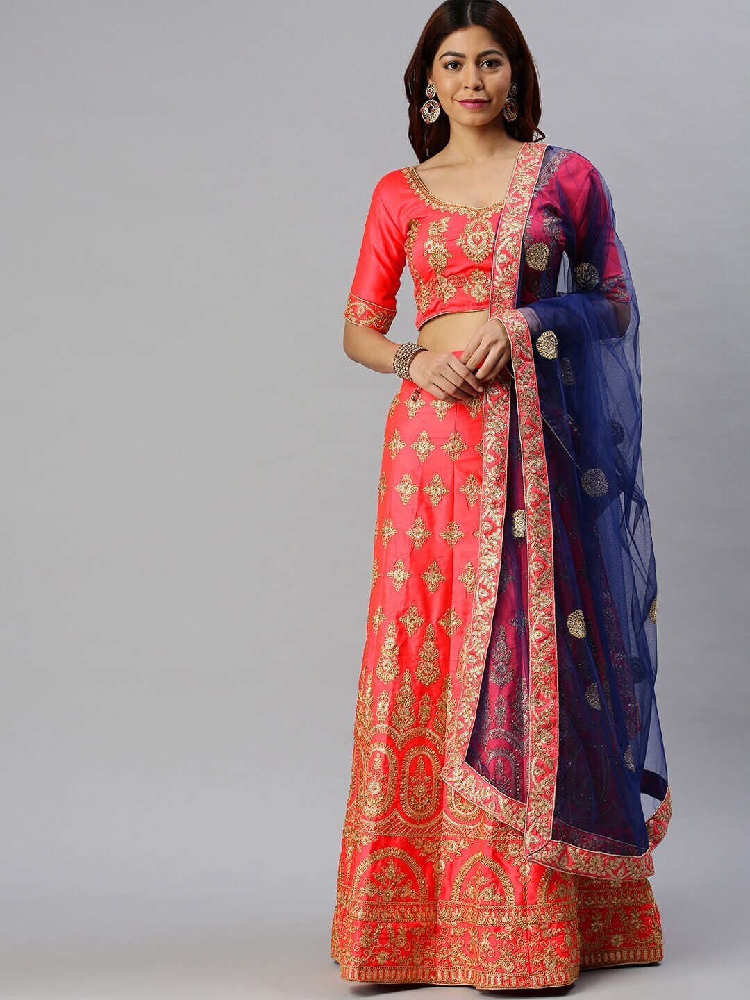 

Sangria Ethnic Motifs Embroidered Semi-Stitched Lehenga Choli With Dupatta, Pink