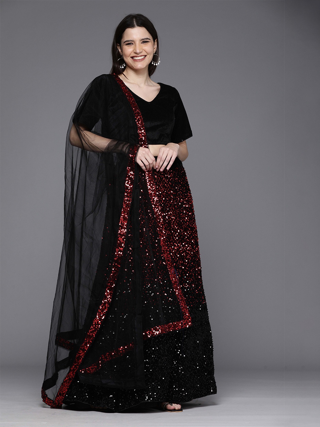 

Sangria Embellished Semi-Stitched Lehenga Choli With Dupatta, Red