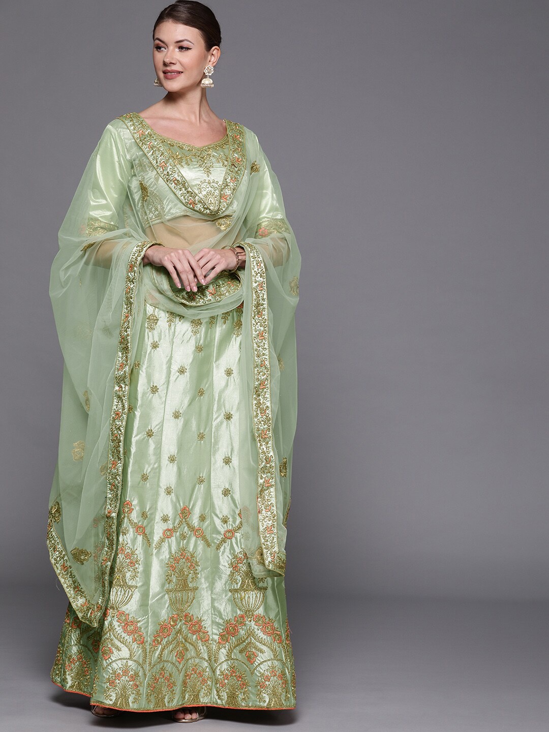 

Sangria Embroidered Lehenga With Blouse & Dupatta, Green