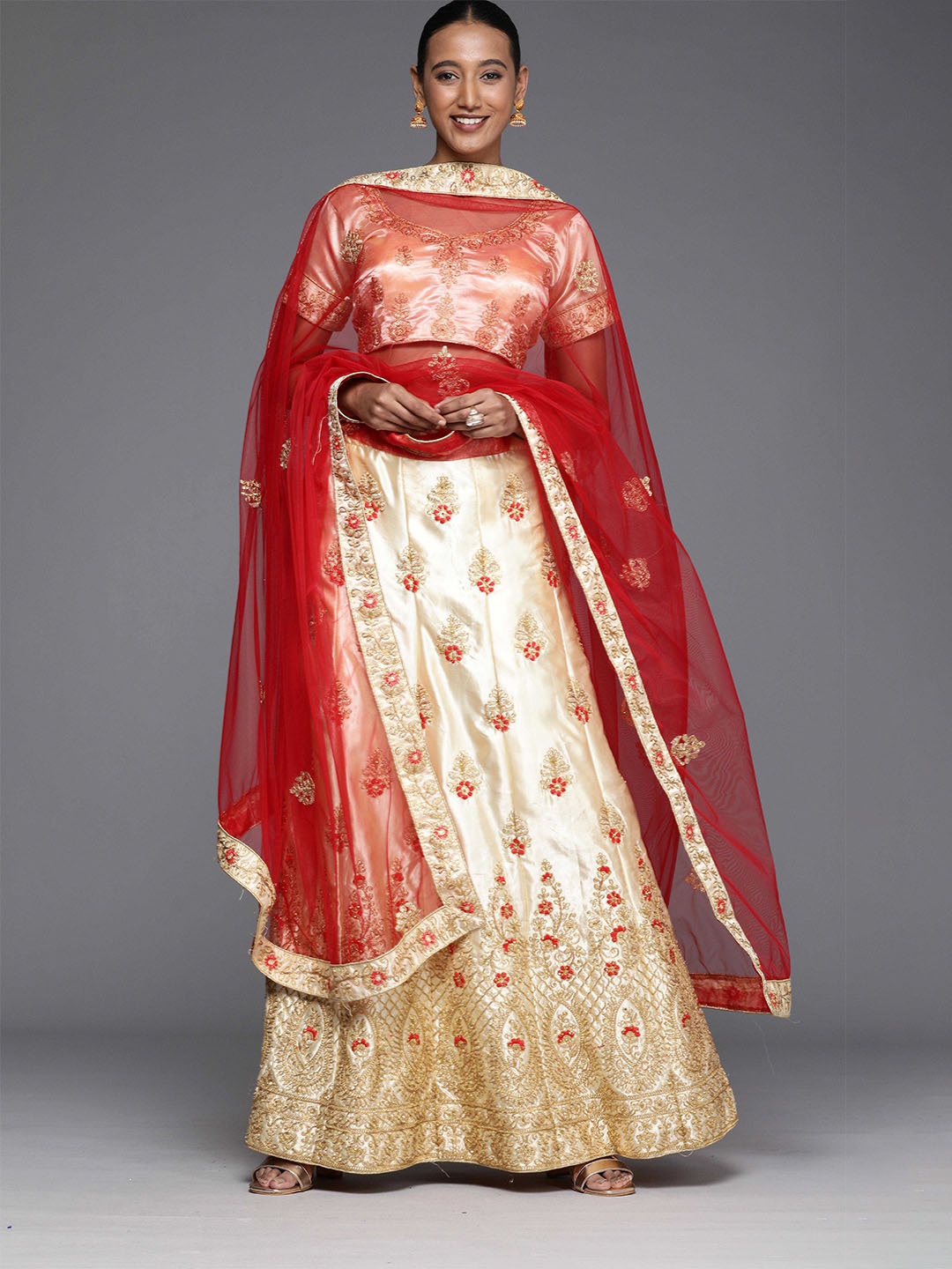 

Sangria Cream-Coloured Embroidered Semi-Stitched Lehenga Choli