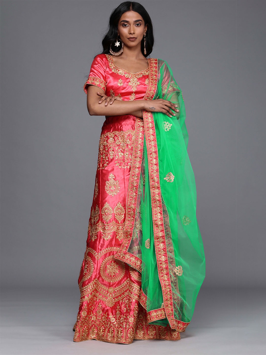 

Sangria Pink Ethnic Motifs Embroidered Lehenga Choli