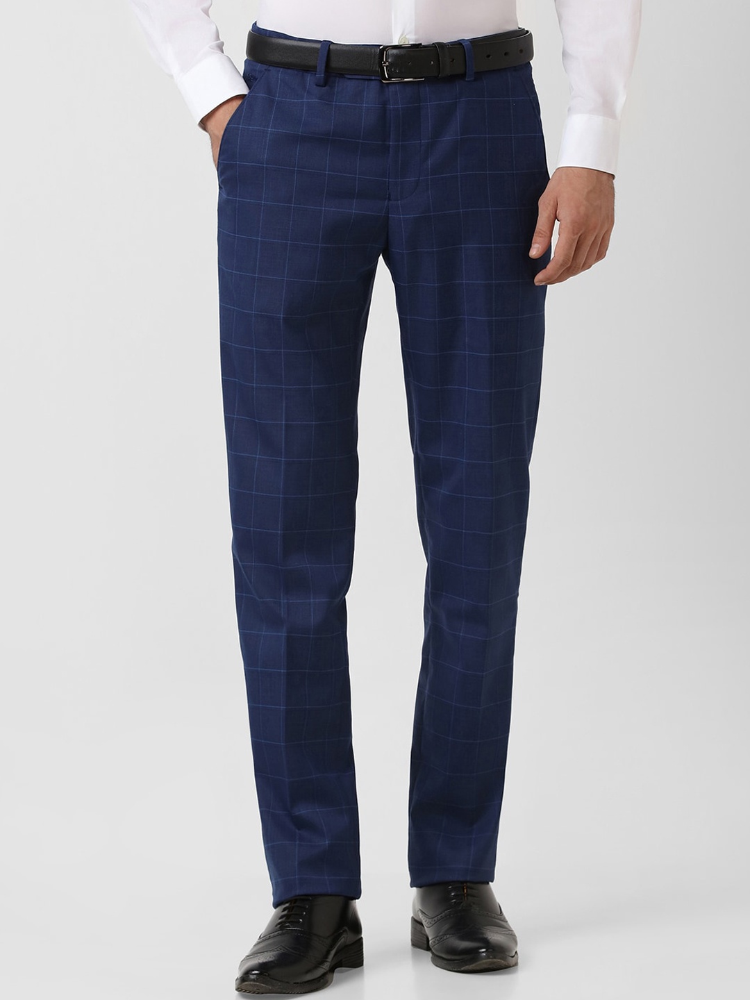 

Peter England Men Checked Slim Fit Formal Trousers, Navy blue