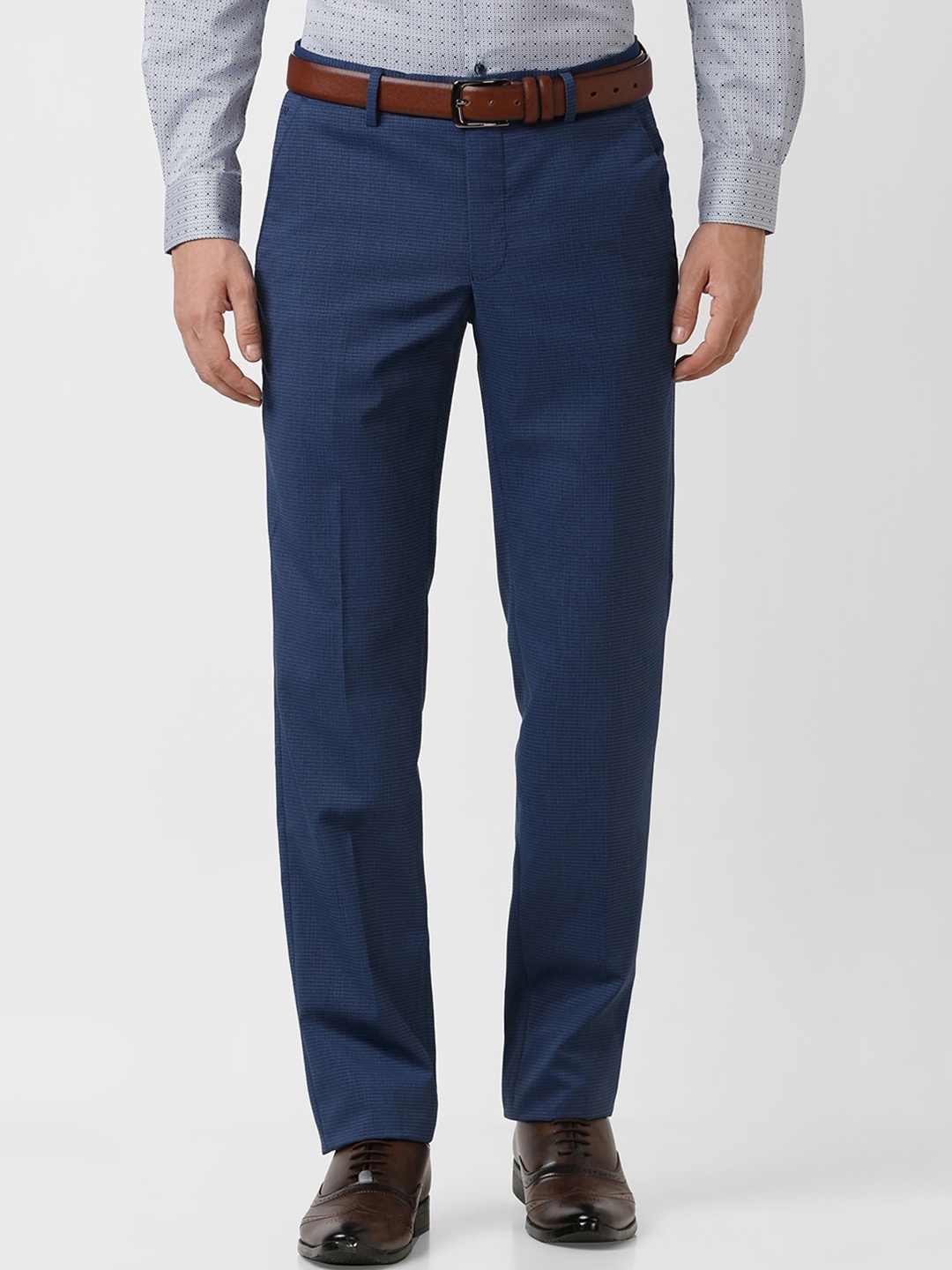 

Peter England Men Textured Slim Fit Formal Trousers, Navy blue