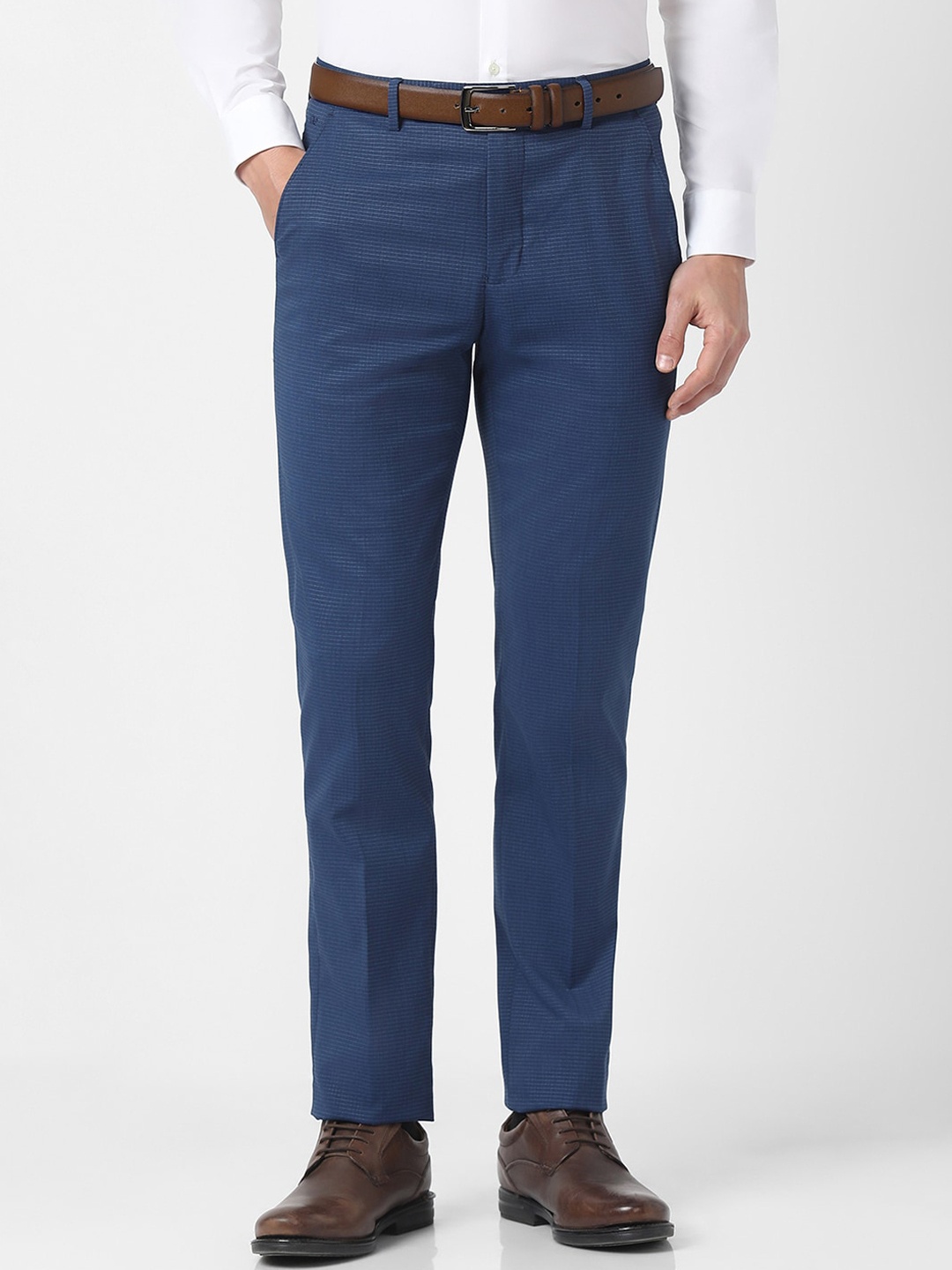 

Peter England Men Slim Fit Formal Trousers, Blue