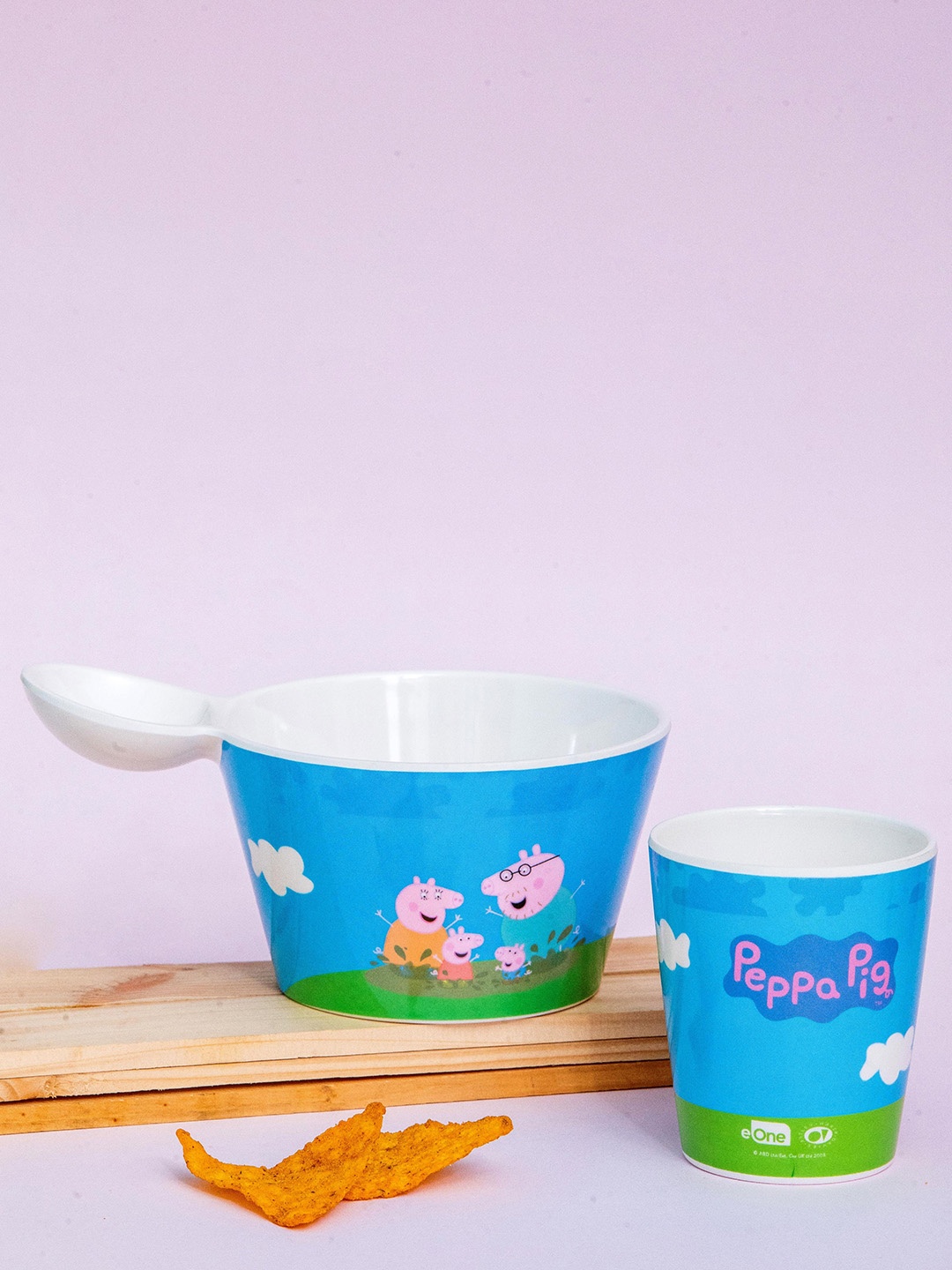 

Servewell Kids 2 Pieces Blue Melamine Peppa Pig Printed Fries Dip Bowl & Glass