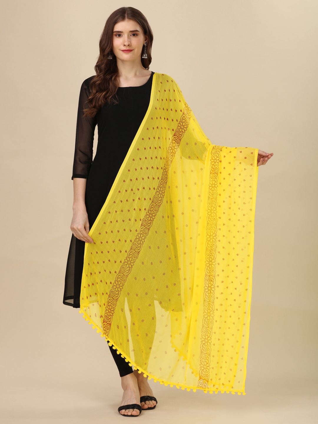 

Mitera Yellow & Red Ethnic Motifs Printed Chiffon Dupatta