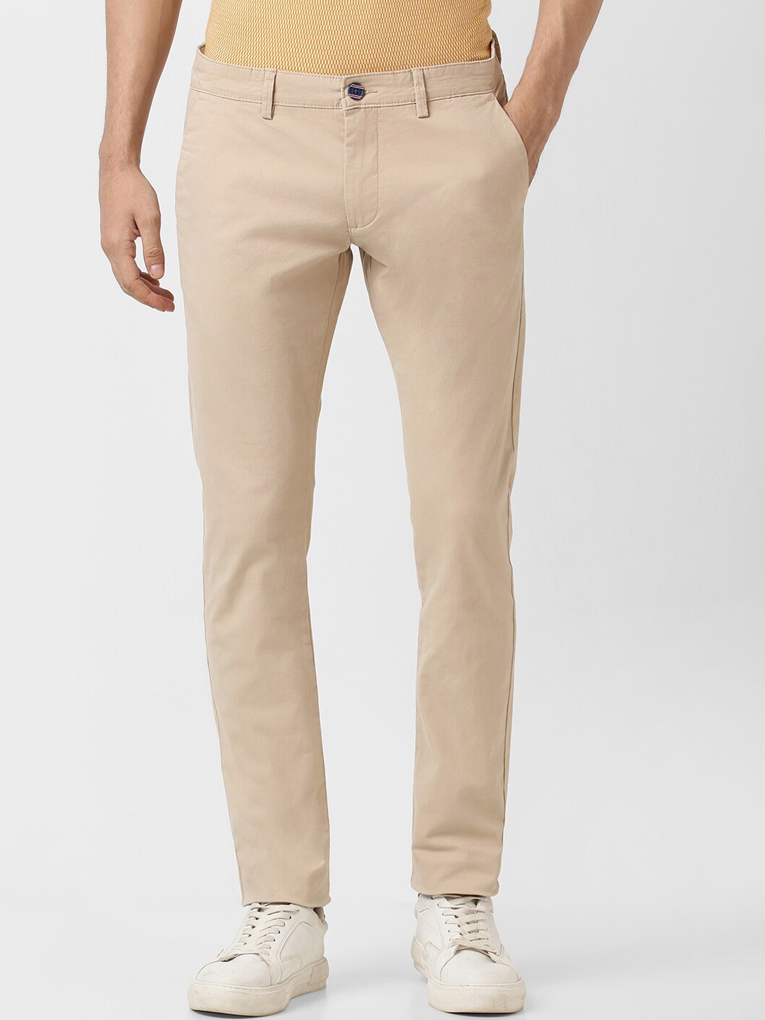 

Peter England Casuals Men Skinny Fit Casual Trousers, Beige