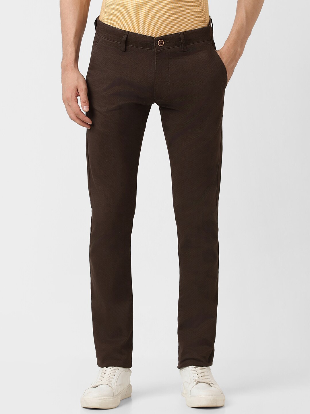 

Peter England Casuals Men Skinny Fit Casual Trousers, Brown