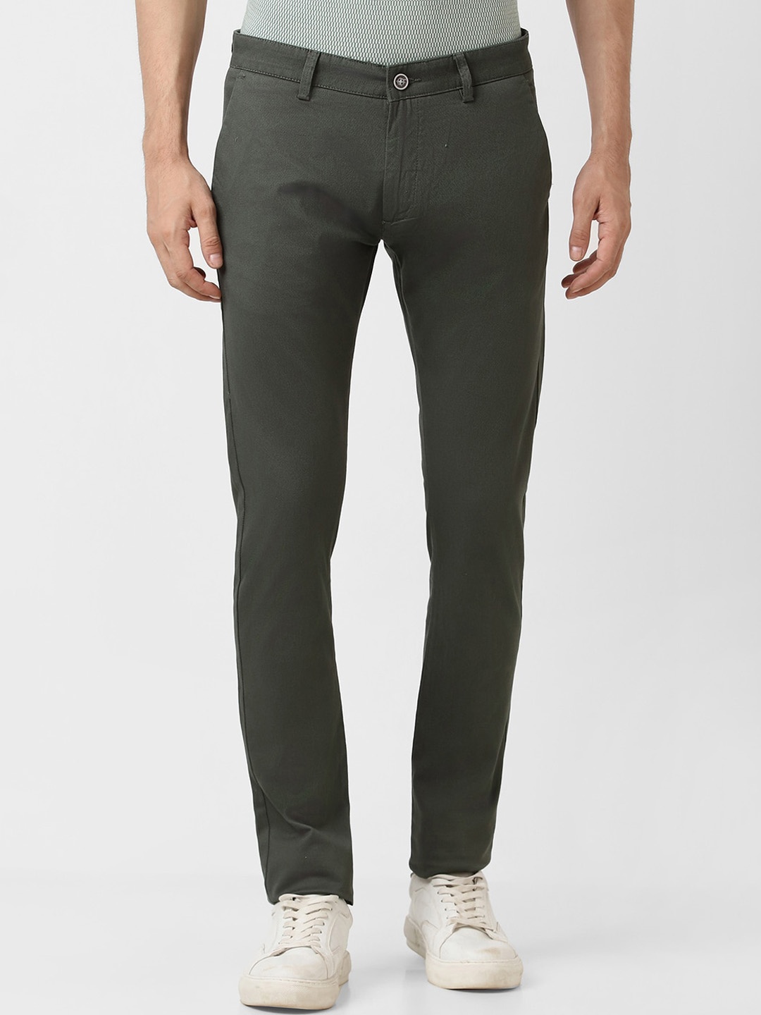 

Peter England Casuals Men Skinny Fit Mid-Rise Trousers, Olive