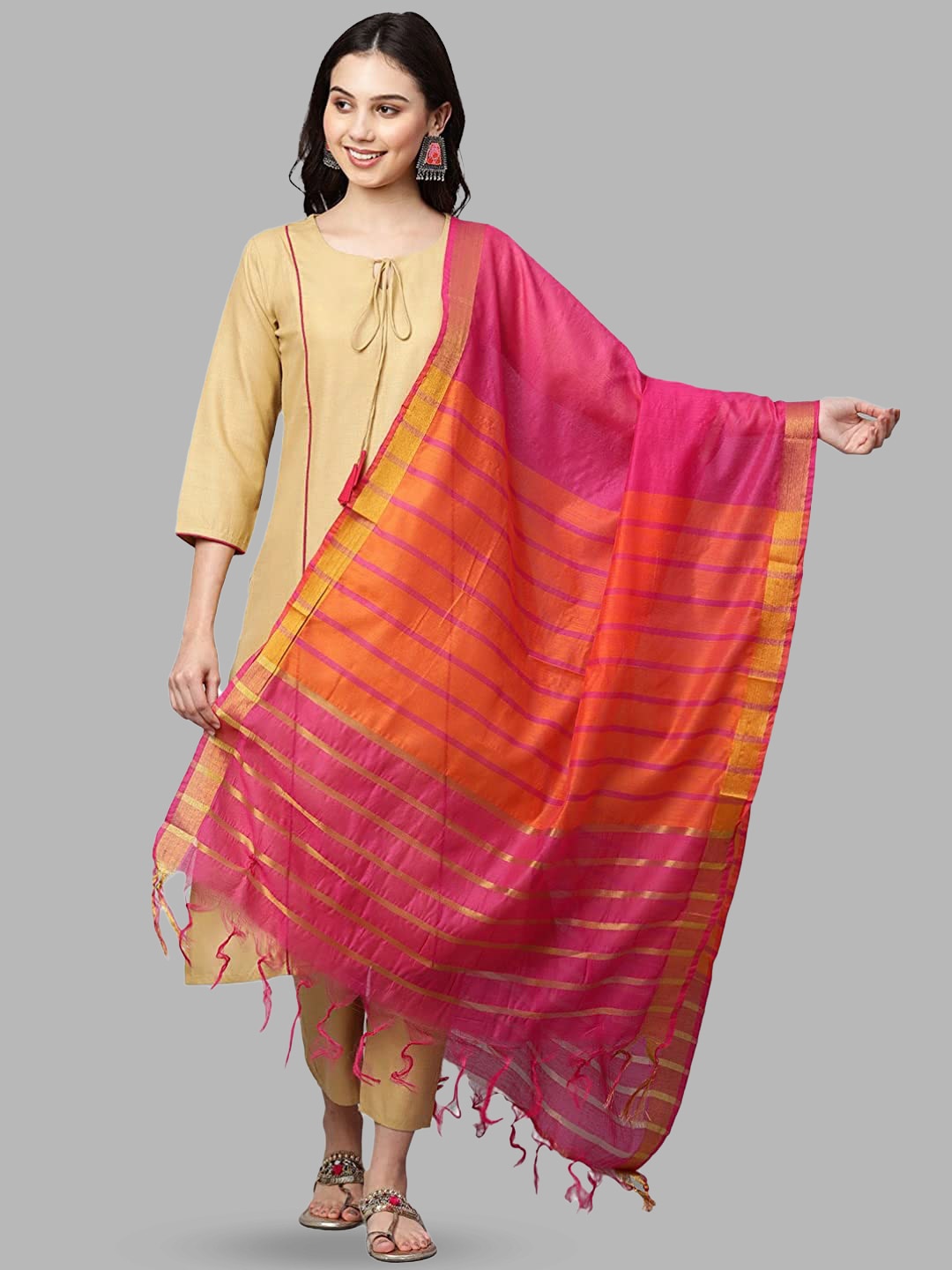 

Mitera Pink & Orange Dyed Cotton Silk Dupatta