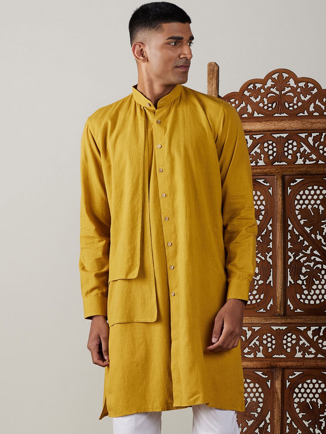 

VASTRAMAY Pure Cotton Kurta, Mustard