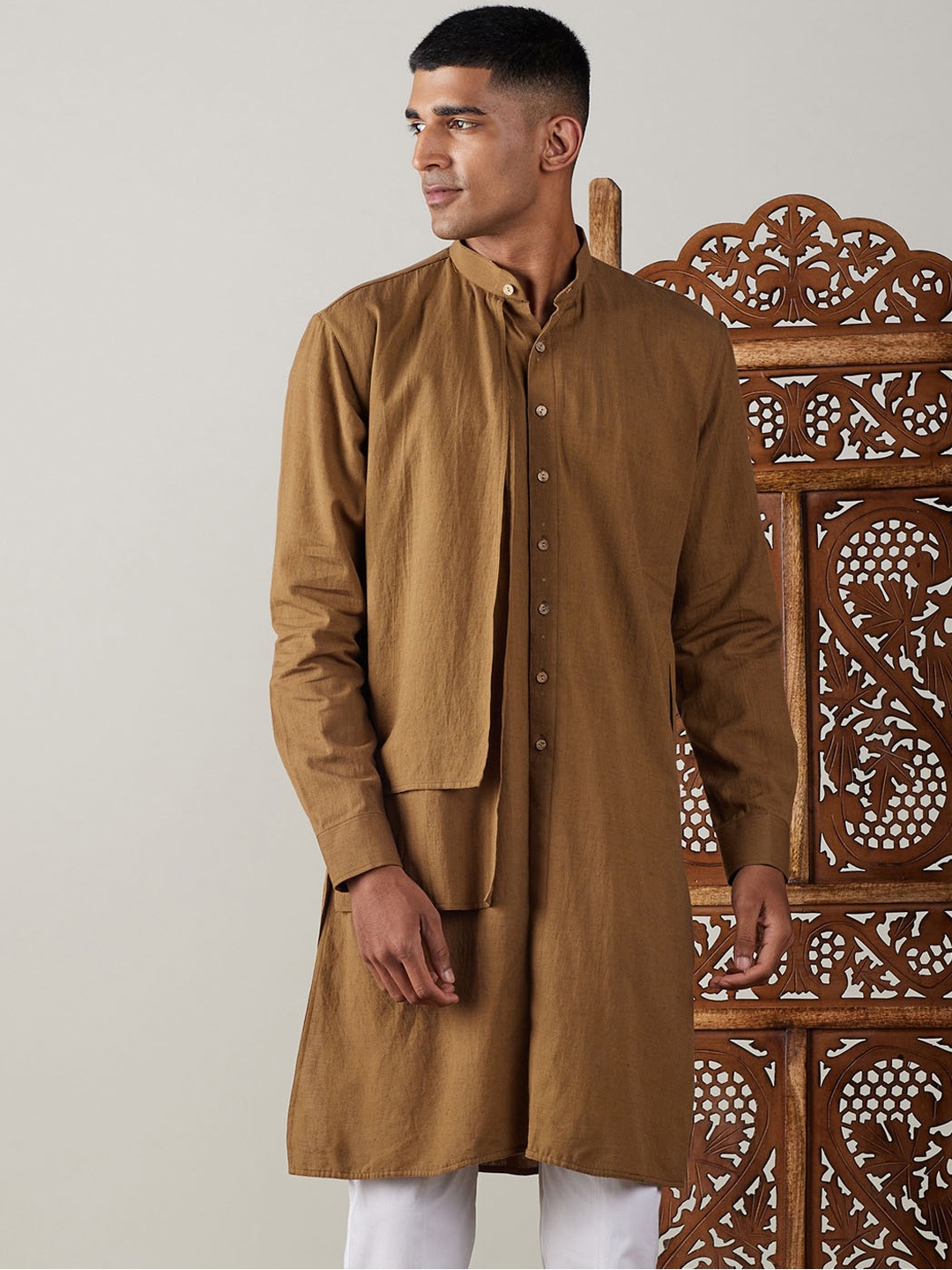 

VASTRAMAY Pure Cotton Kurta, Coffee brown