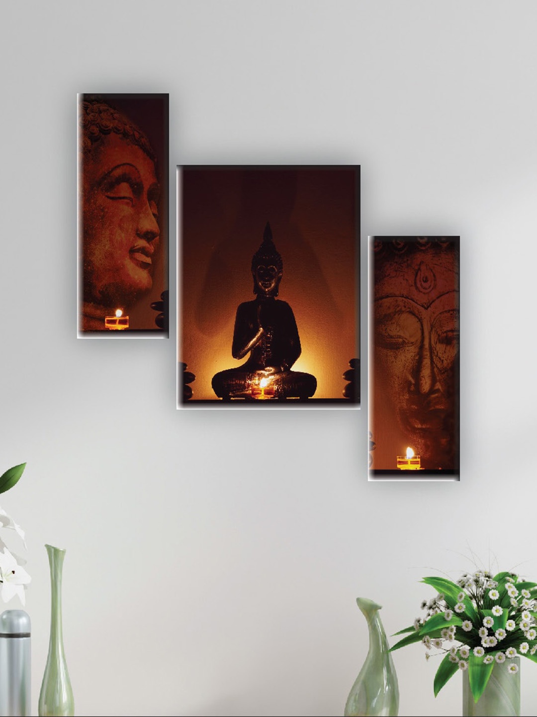 

SAF Brown 3 Pieces Lord Buddha Printed UV Textured Wall Arts