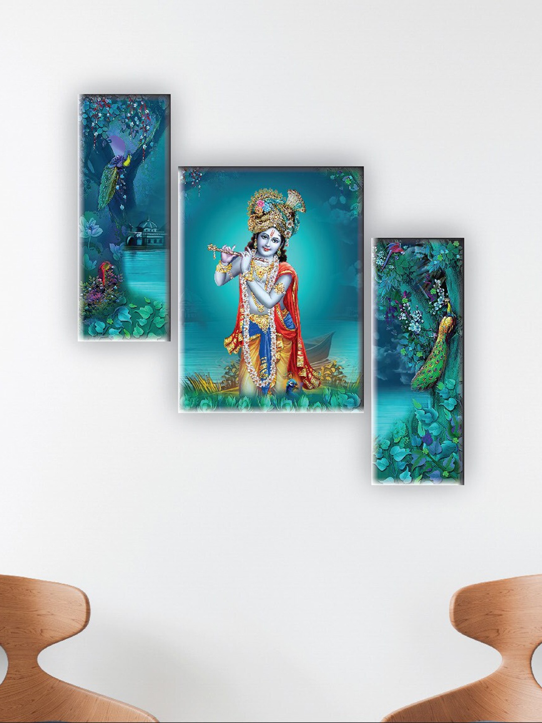 

SAF Blue & Red 3 Pieces Lord Krishna Printed UV Textured Wall Arts