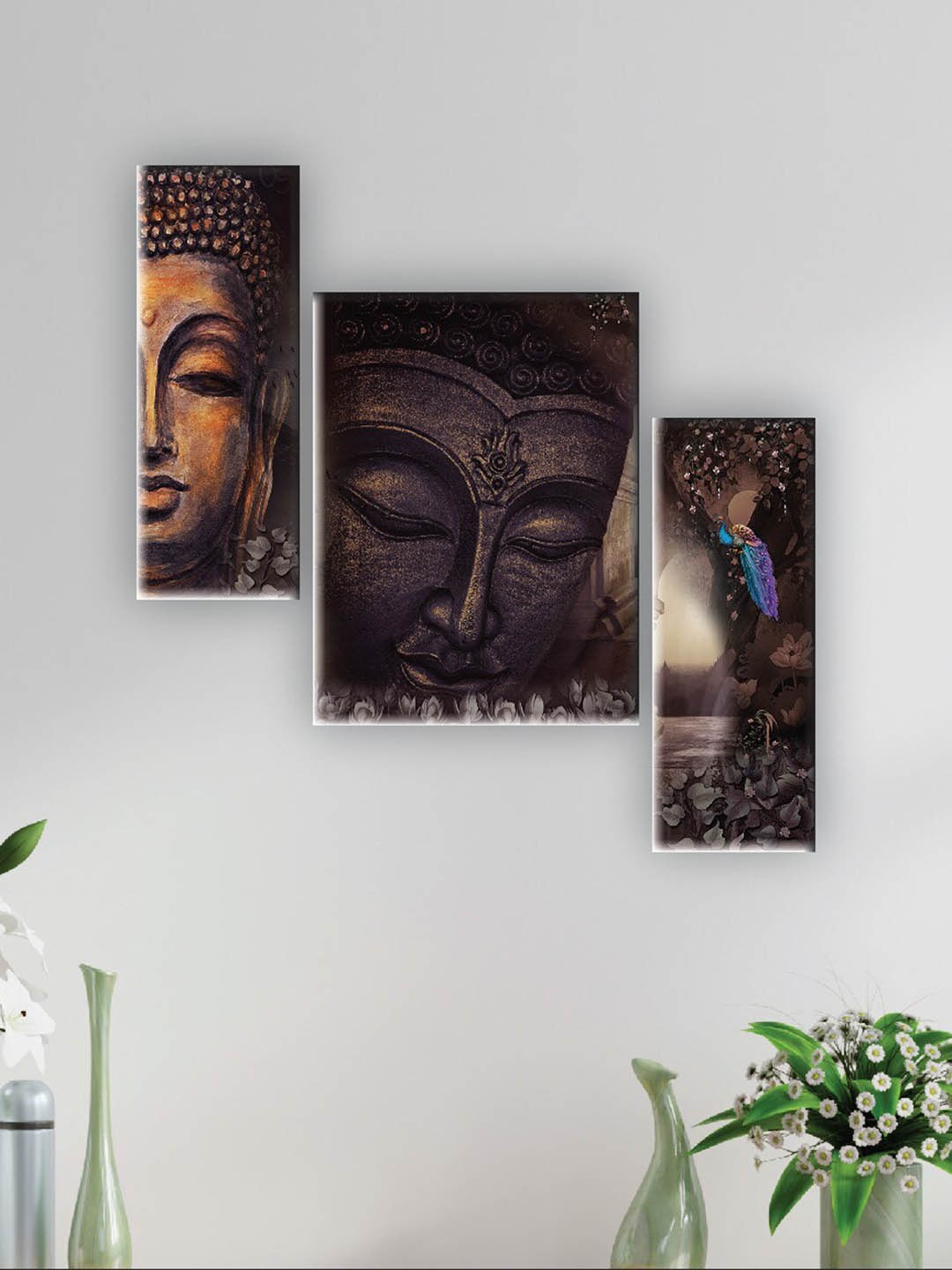 

SAF Brown 3 Pieces Lord Buddha Printed UV Textured Wall Arts