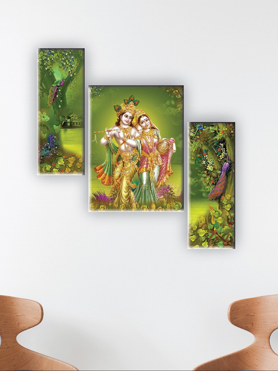 

SAF Green & Yellow 3 Pieces Radha Krishna Painting UV Textured Wall Arts