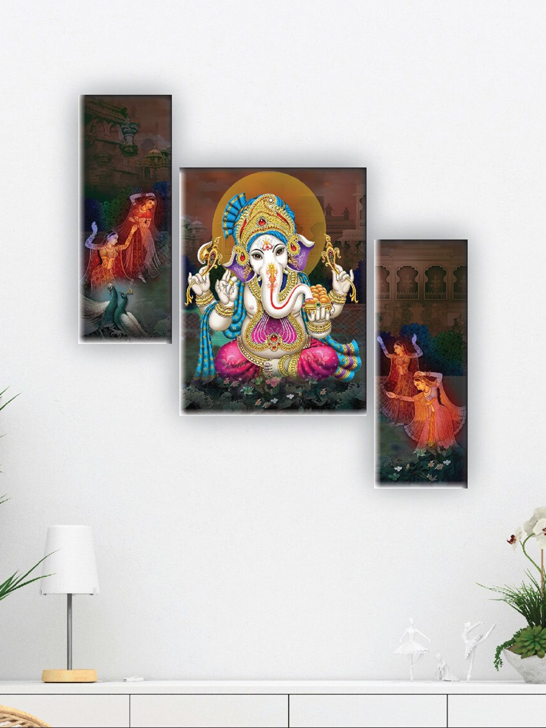 

SAF Yellow 3 Pieces Lord Ganesha Digital Reprinted Wall Art
