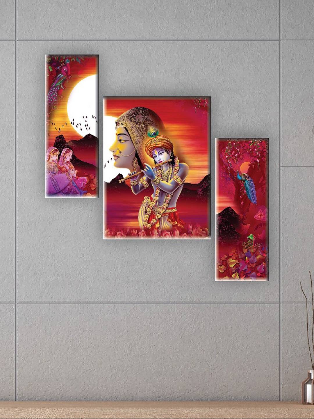 

SAF Yellow & Red 3 Pieces Lord Krishna Painting Wall Arts