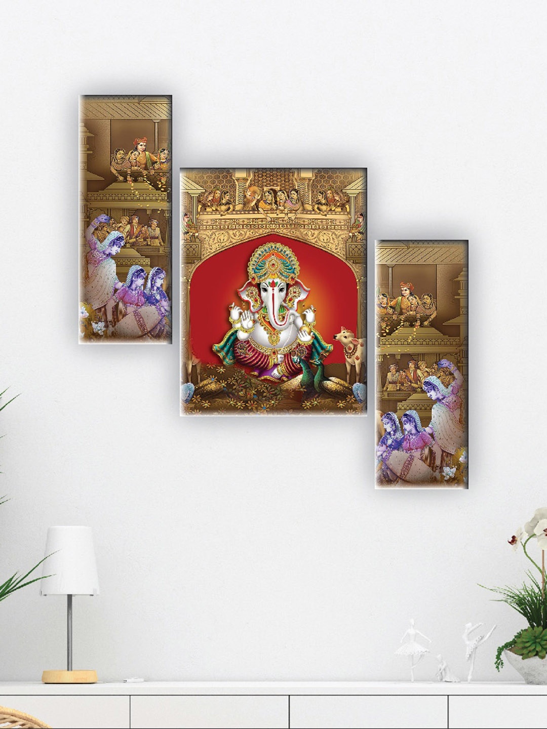 

SAF Red 3 Pieces Lord Ganesha Painting Wall Arts