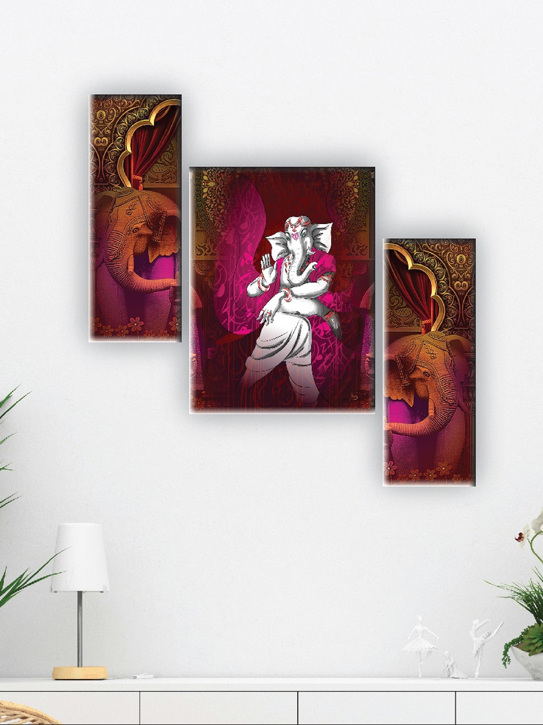 

SAF Purple 3 Pieces Lord Ganesha Painting Wall Arts