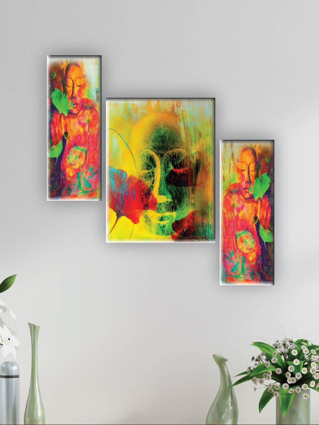 

SAF Yellow 3 Pieces Abstract Painting Wall Arts