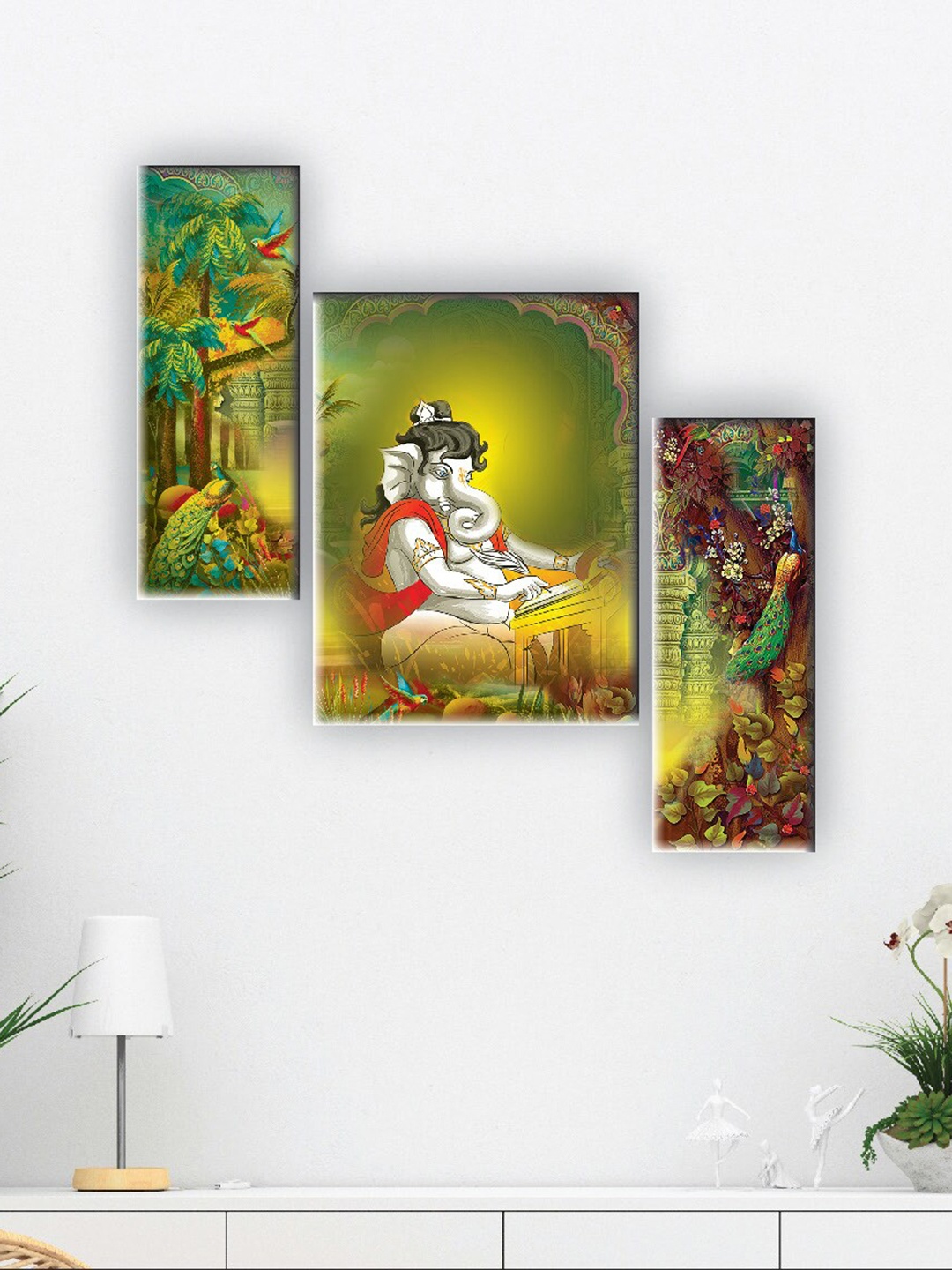 

SAF Green 3 Pieces Lord Ganesha Painting Wall Arts