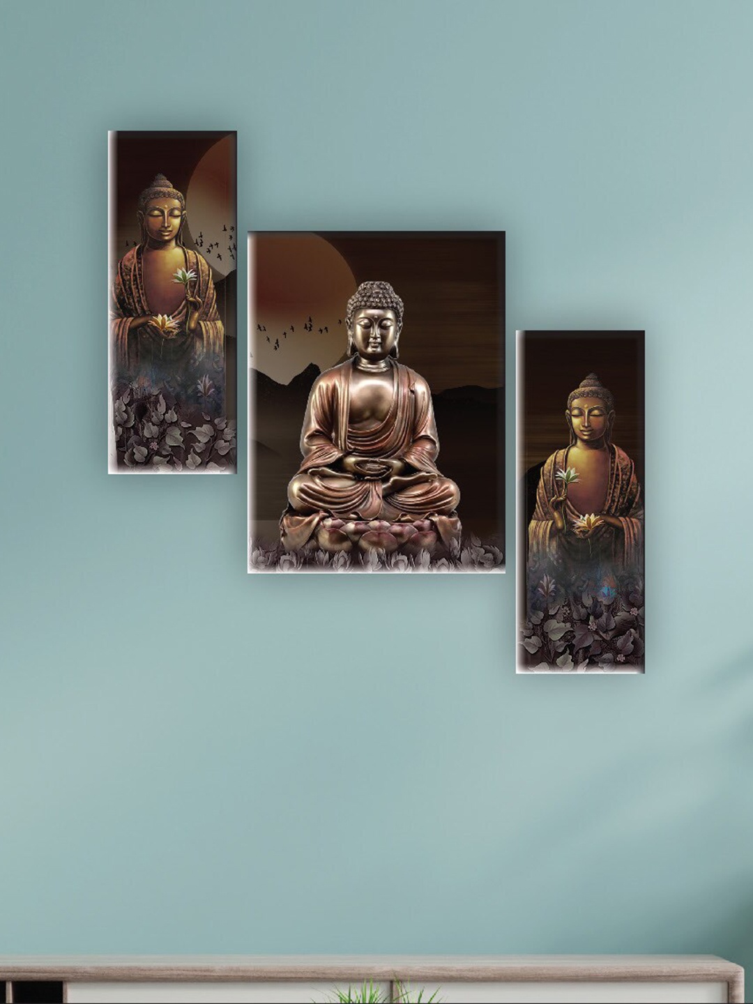 

SAF Brown 3 Pieces Lord Buddha Painting Wall Arts