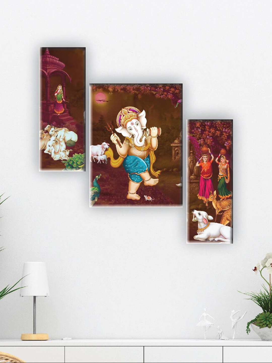 

SAF Brown & White 3 Pieces Lord Ganesha Painting Wall Arts