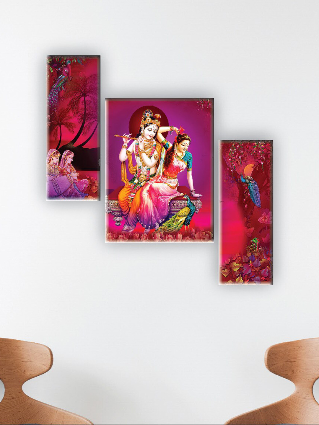 

SAF Red & Pink 3 Pieces Radha Krishna Painting Wall Arts