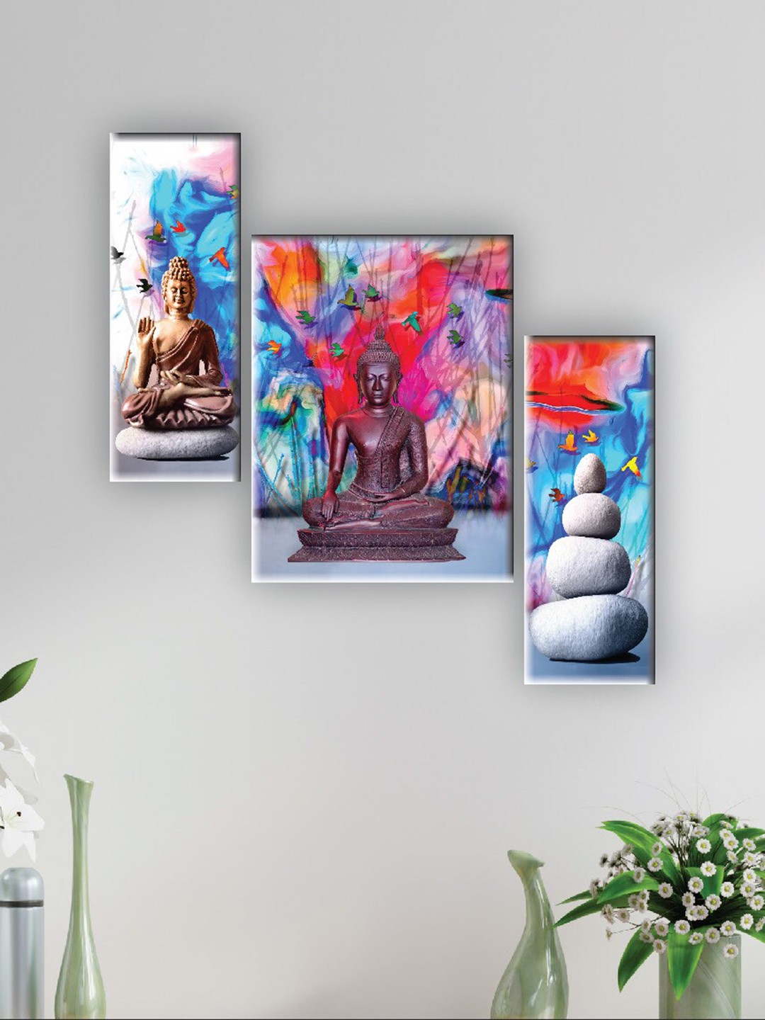 

SAF Red & Blue 3 Pieces Lord Buddha Painted UV Textured Self Adhesive Wall Art