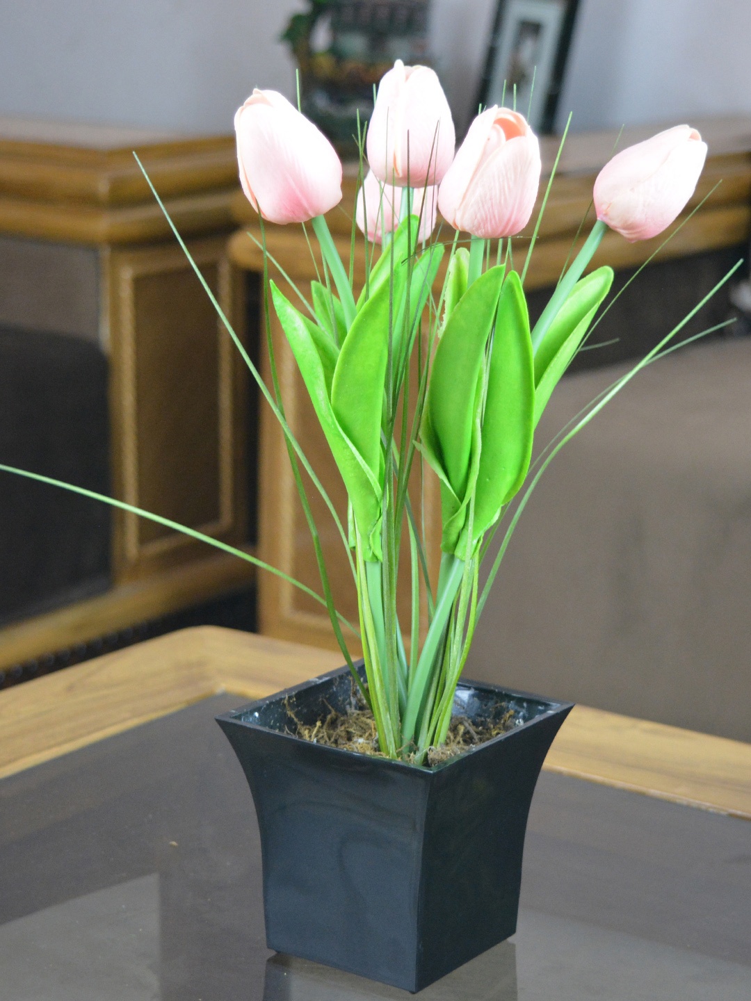 

fancy mart Artificial Flower Tulip Grass with Pot, Green