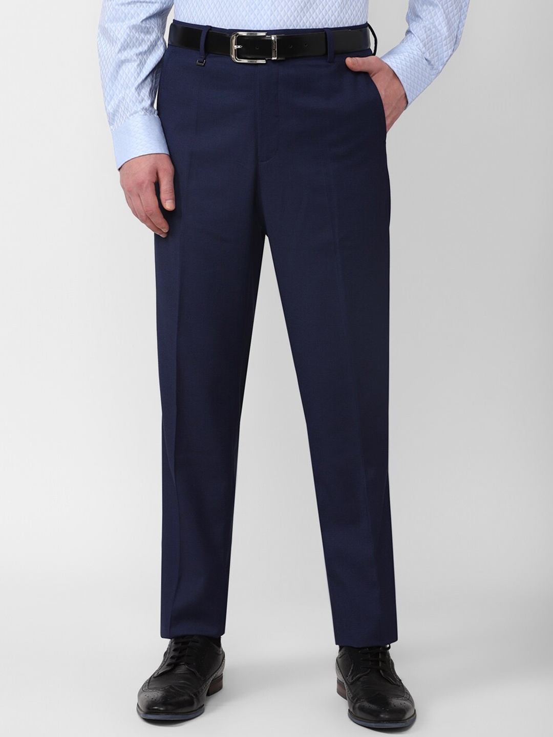 

Van Heusen Men Self design Formal Trousers, Navy blue
