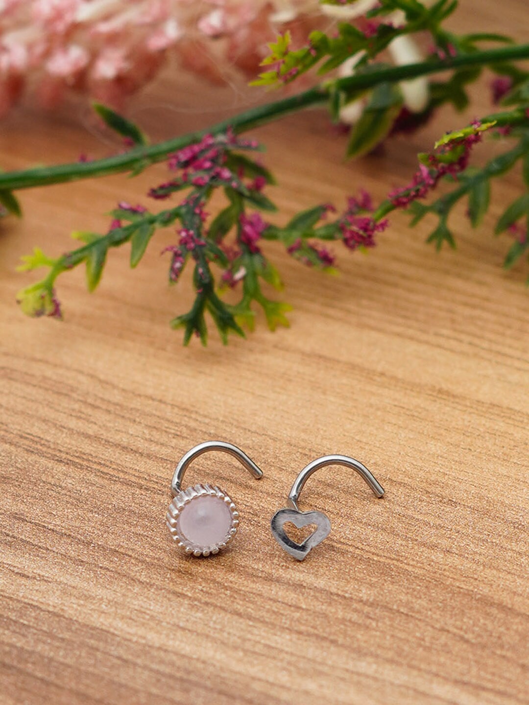 

Ferosh Set Of 2 Silver-Plated Crystal-Studded Nose Pins