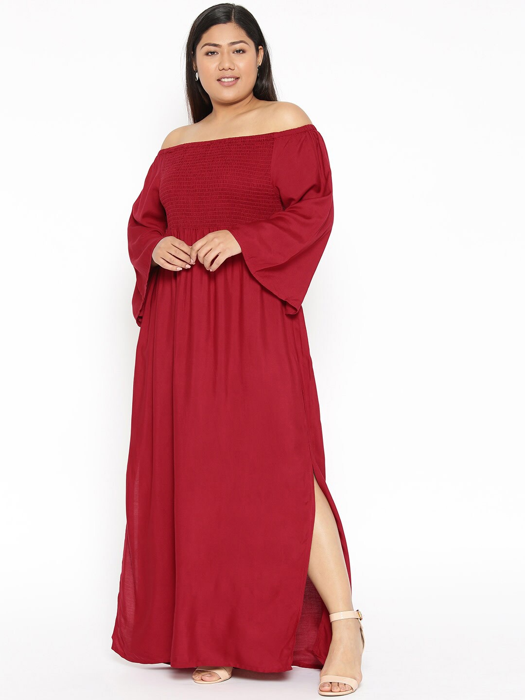 

theRebelinme Off-Shoulder Smocked Maxi Dress, Maroon