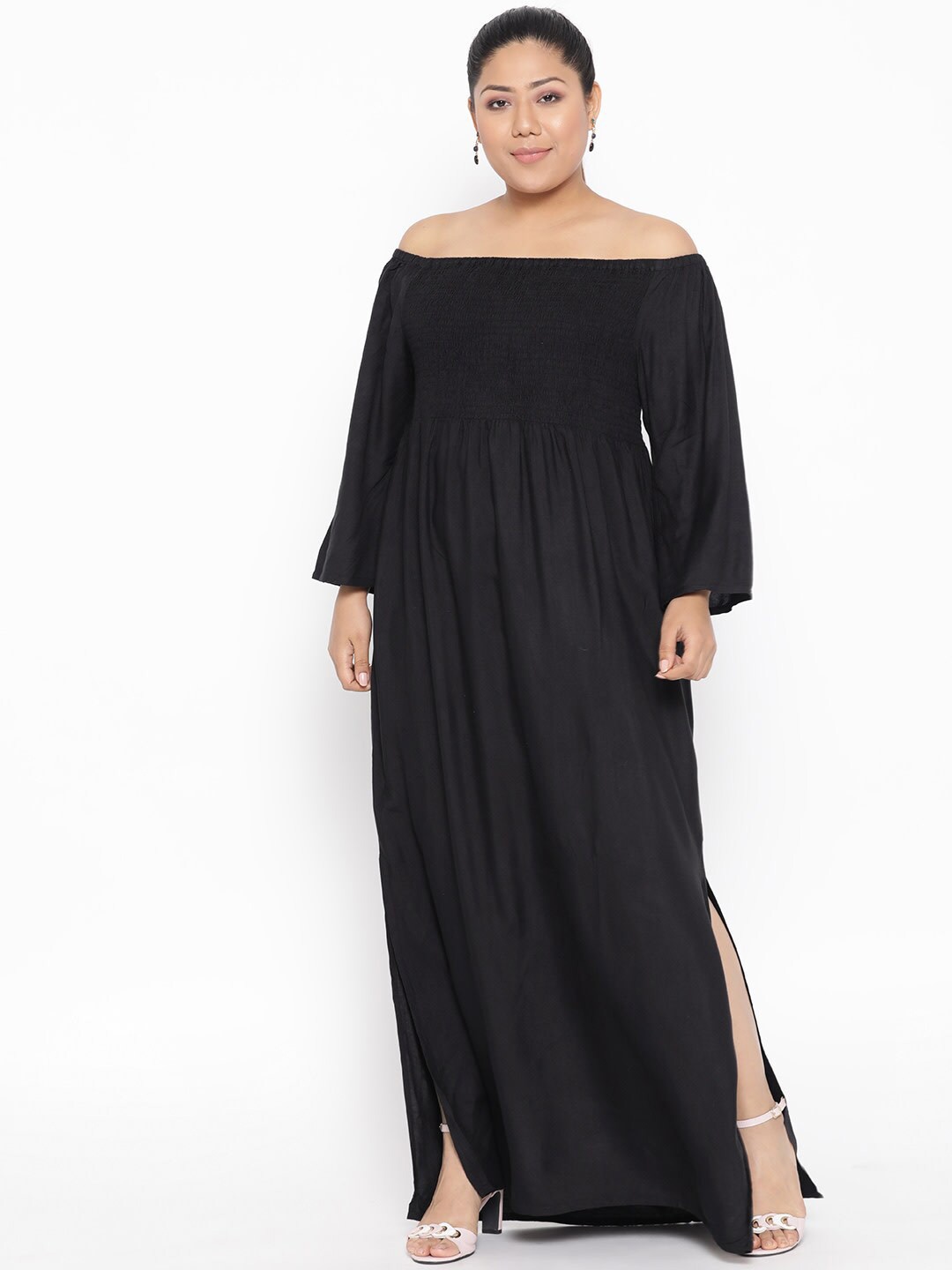 

theRebelinme Off-Shoulder Smocked Maxi Dress, Black