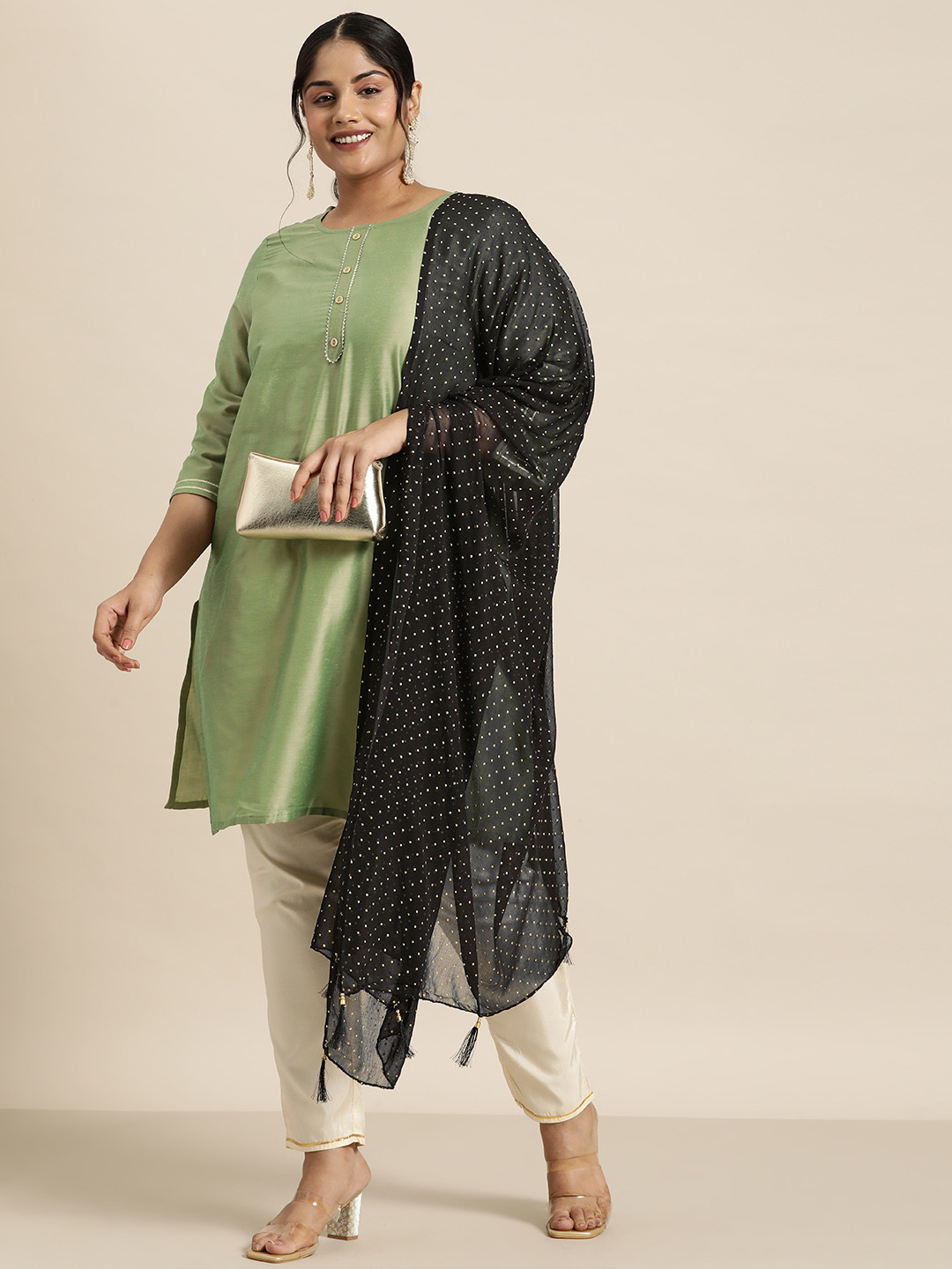

Sztori Polka Dots Printed Dupatta, Black