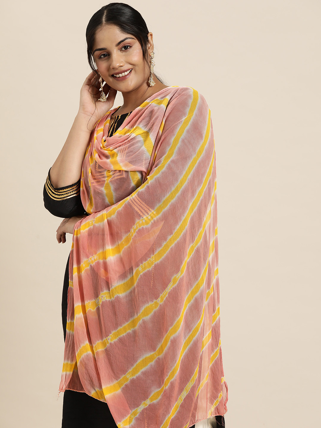 

Sztori Striped Tie & Dye Dupatta, Peach